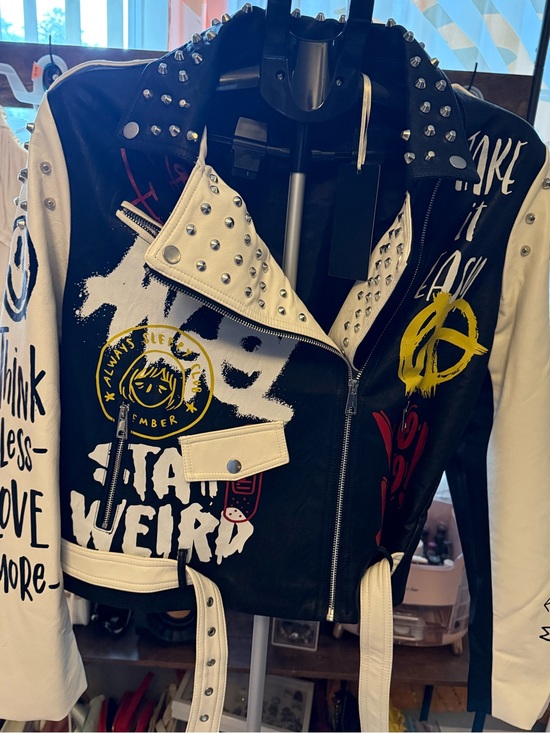 Jackets & Blazers - 💥💥Studded Black & White Graffiti Faux Leather Street wear/Punk/Vintage jacket